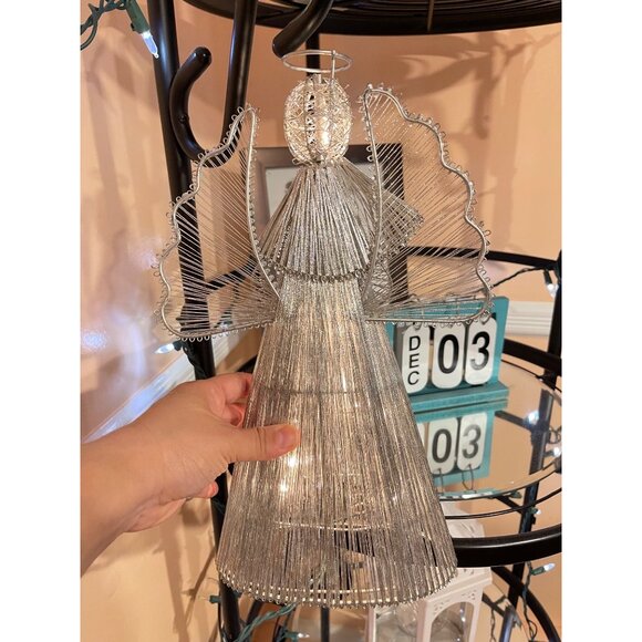 Angel Christmas Tree Topper Light-Up Silver Wire With Star Design&Halo Size 13” - Picture 5 of 12